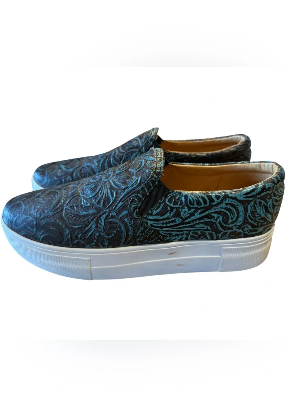 Alcalas Boots Womens Size 8 Slip-On Floral Tooled Leather Casual Sneakers Teal